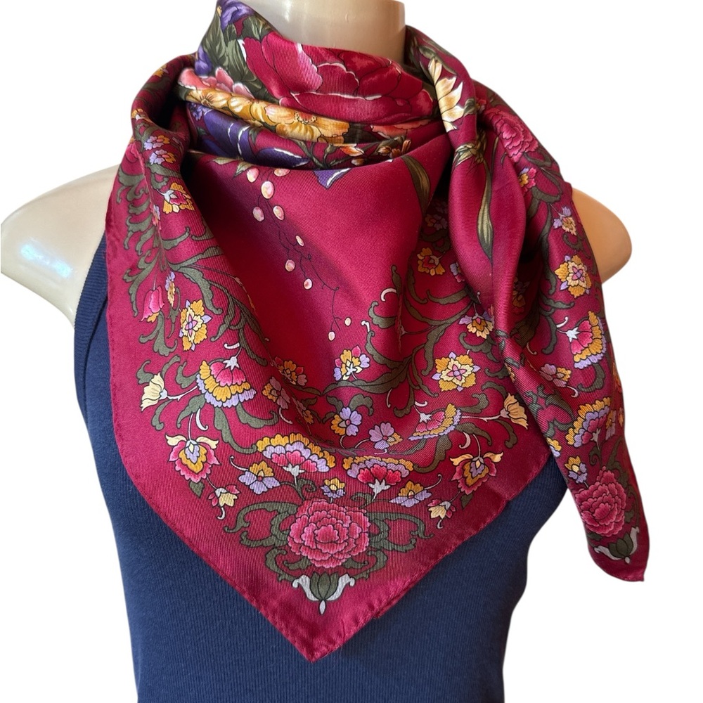 Vintage Hiroko for Dozo Silk Floral Scarf Japan